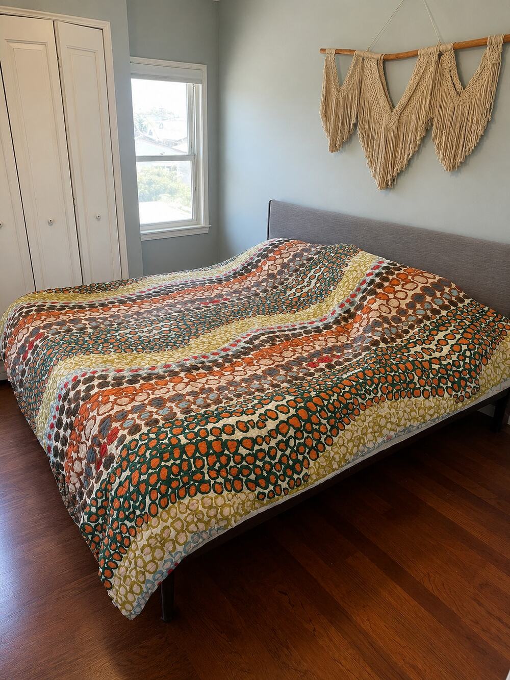 Erica Tanov Hand Block Print Cotton Quilt Bedspread Throw Blanket 86x97 India